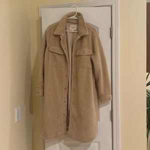 Jessica Simpson Long Teddy Coat Sherpa Jacket Tan Cream